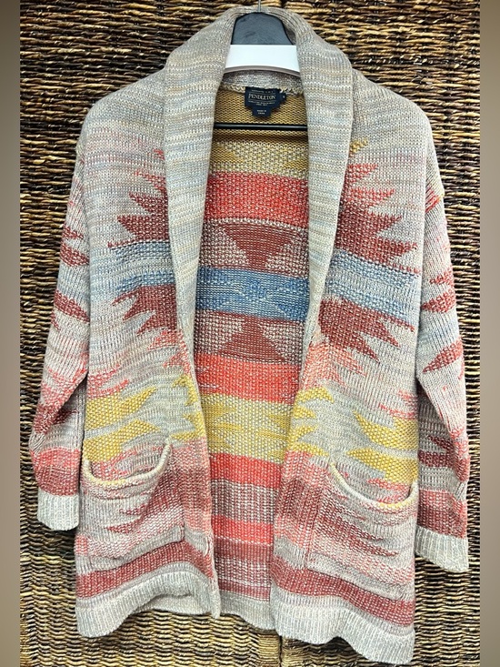 Pendleton Sweaters - Pendleton-Monterey,Multicolor Aztec Shawl Collar Cardigan–Womens Small-No Belt